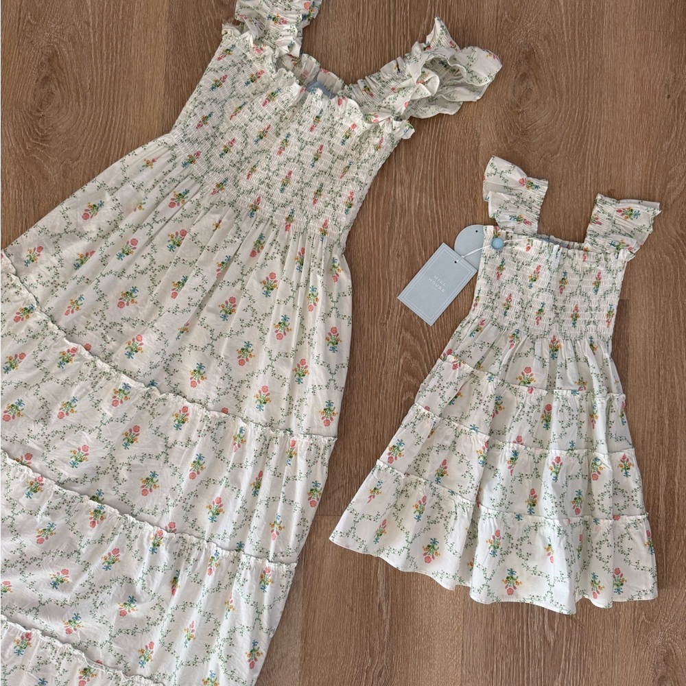 Mommy & Me Hill House Cream Floral Maxi Dress with Pink & Green Bouquet Print - Picture 4 of 9